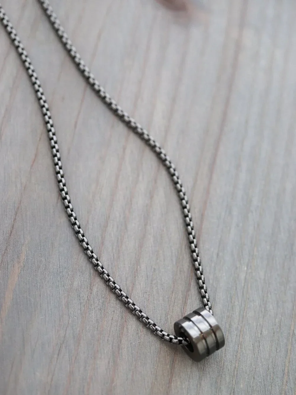 Barrel Round Style Pendant Necklace Black Stainless Steel